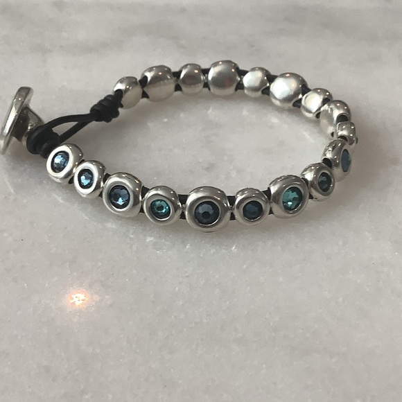 UNOde50 Magic Touch Leather Bracelet with Silver, Teal Highlights, Brand New